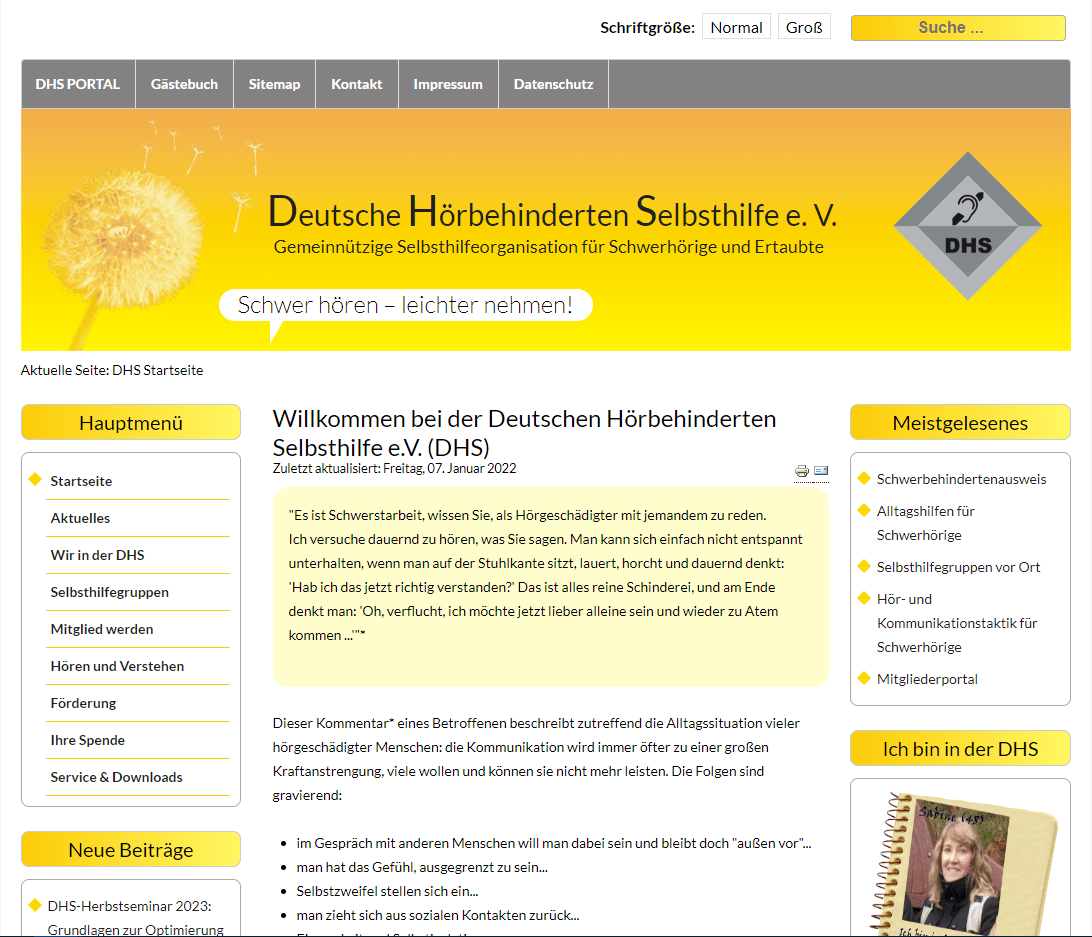 Webdesign Referenz Deutsche Hörbehinderten Selbsthilfe e.V.